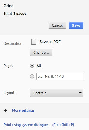 Chrome print configuration